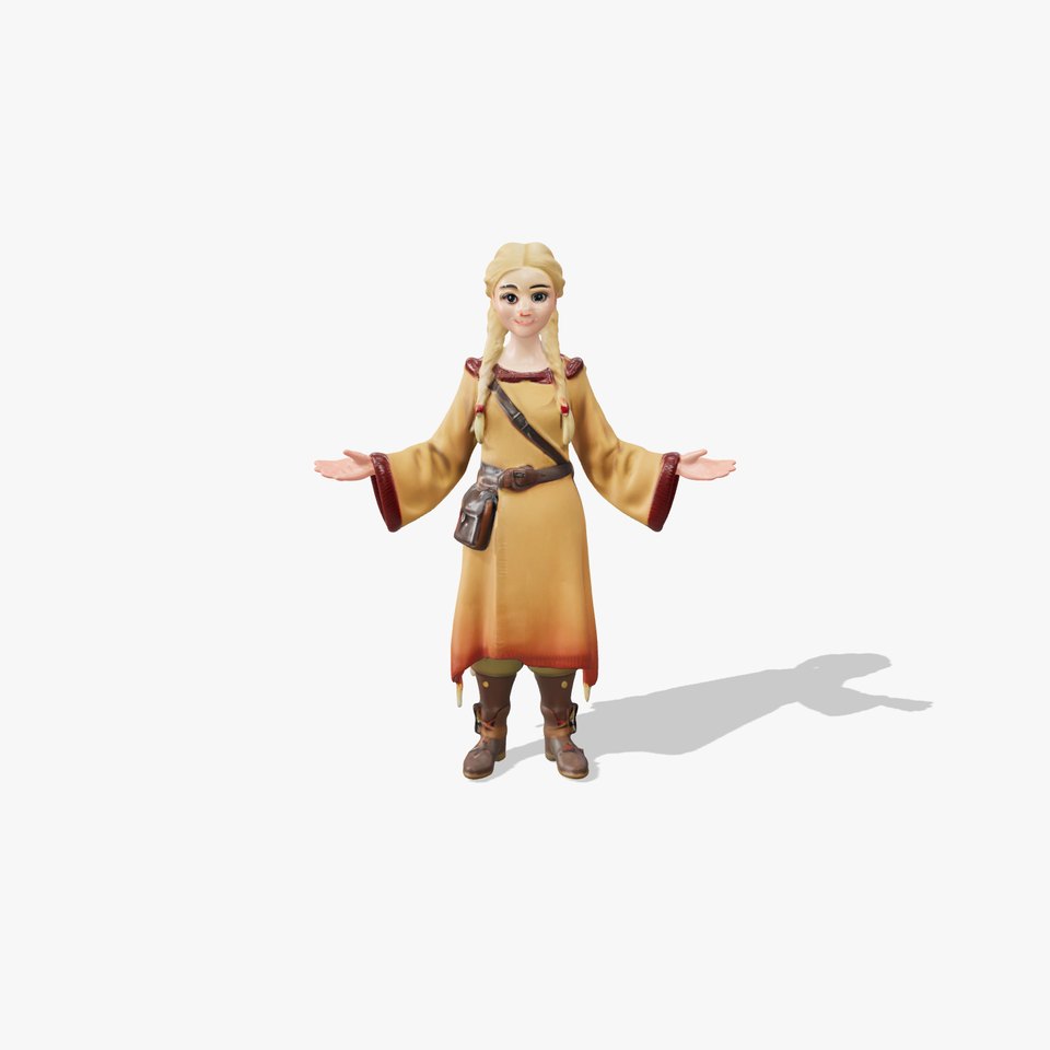 Cute Fantasy Girl in Medieval Outfit Rigged and Animated